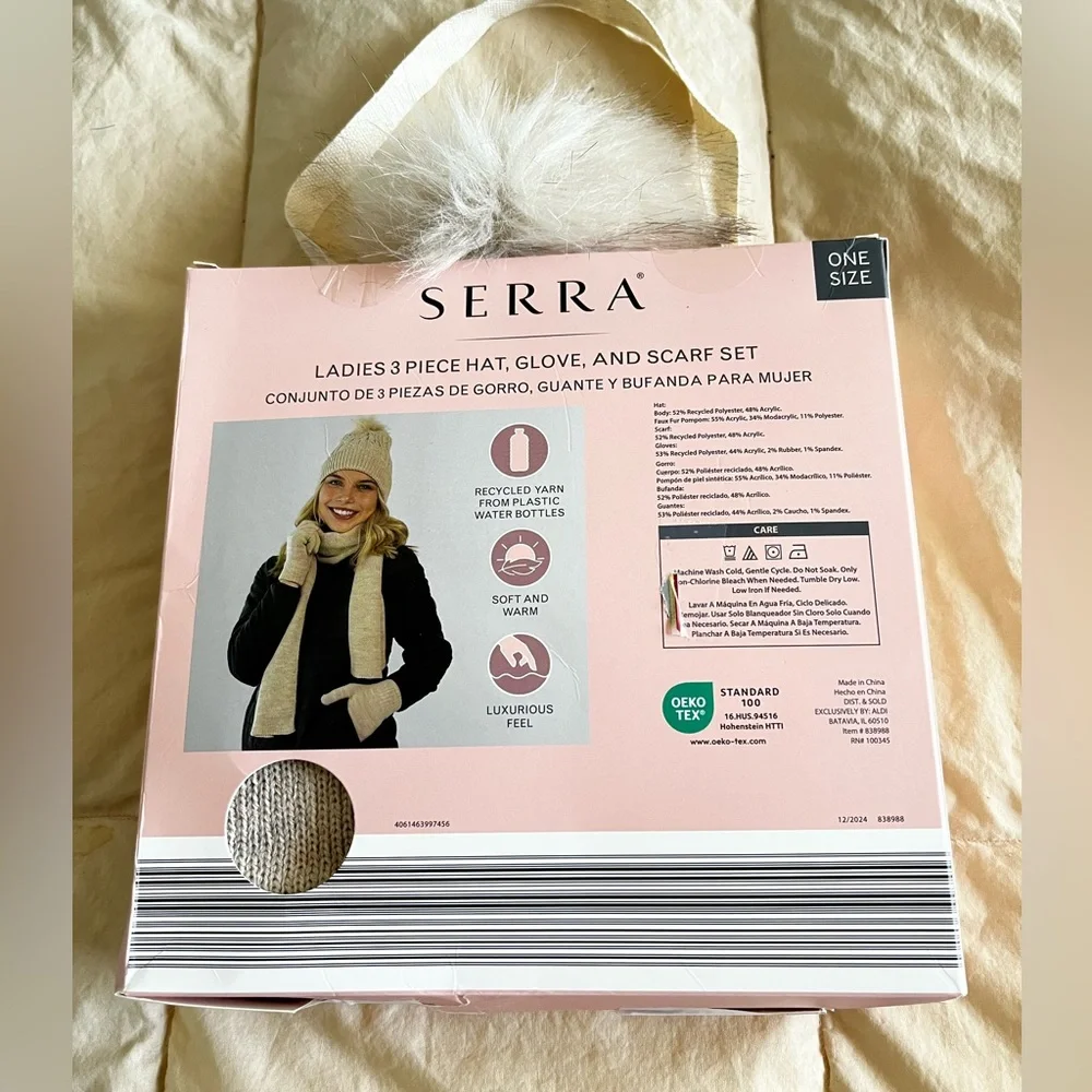Serra Ladies Beige 3-Piece Hat, Glove, and Scarf Set